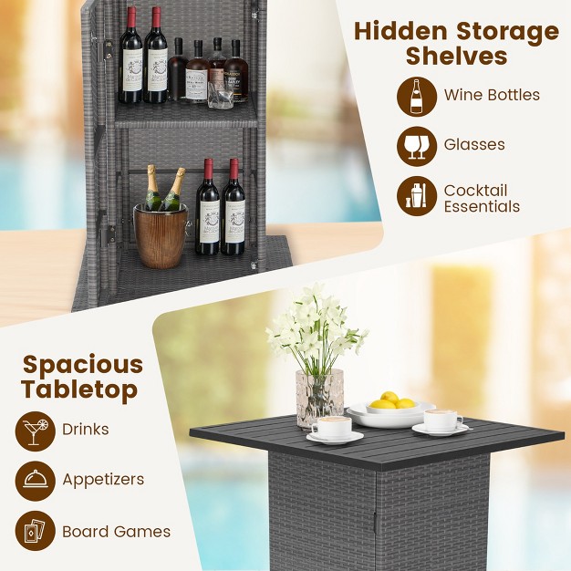 Costway 5 Pcs Outdoor Wicker Bar Table Set With Hidden Storage Shelves Bar Table Stools