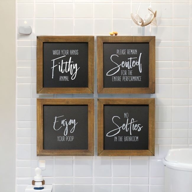 Homeroots Set Of 4 Black and White Funny Bathroom Wall Art