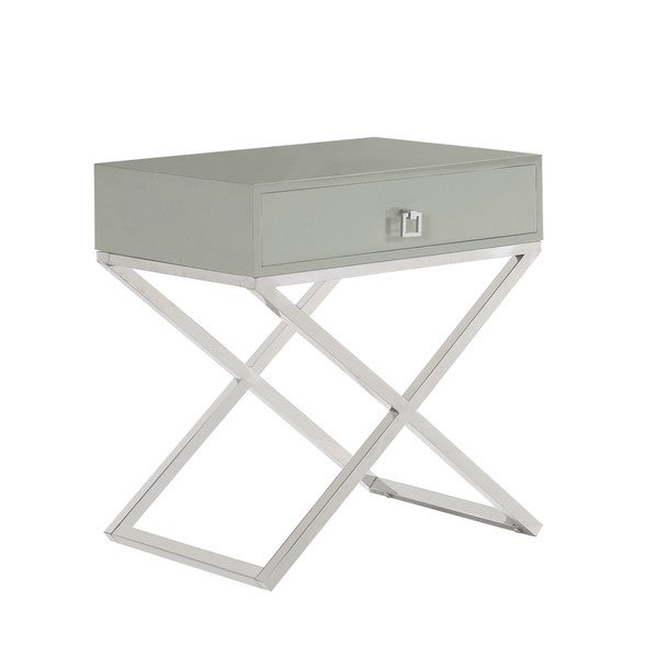 Chic Home Rochester Laquer-finished Stainless Steel/Faux-wood Nightstand Side Table