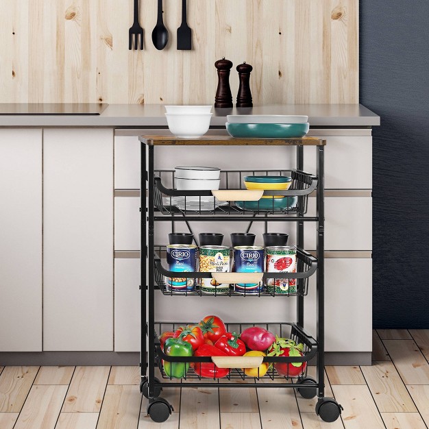 Nex 4 Tier Storage Cart With Mesh Basket Black