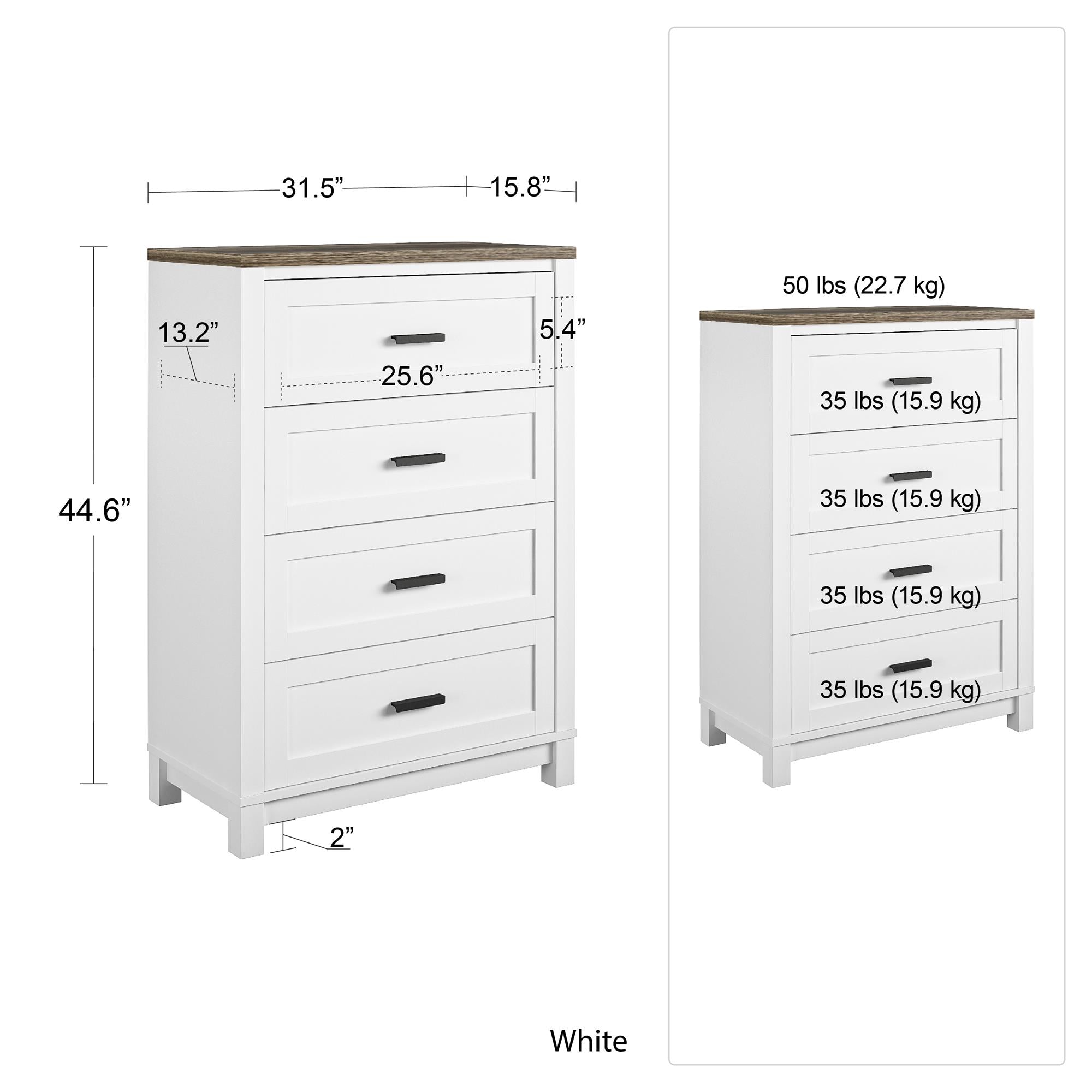 Ameriwood Home Bay Hills 4 Drawer Dresser, White