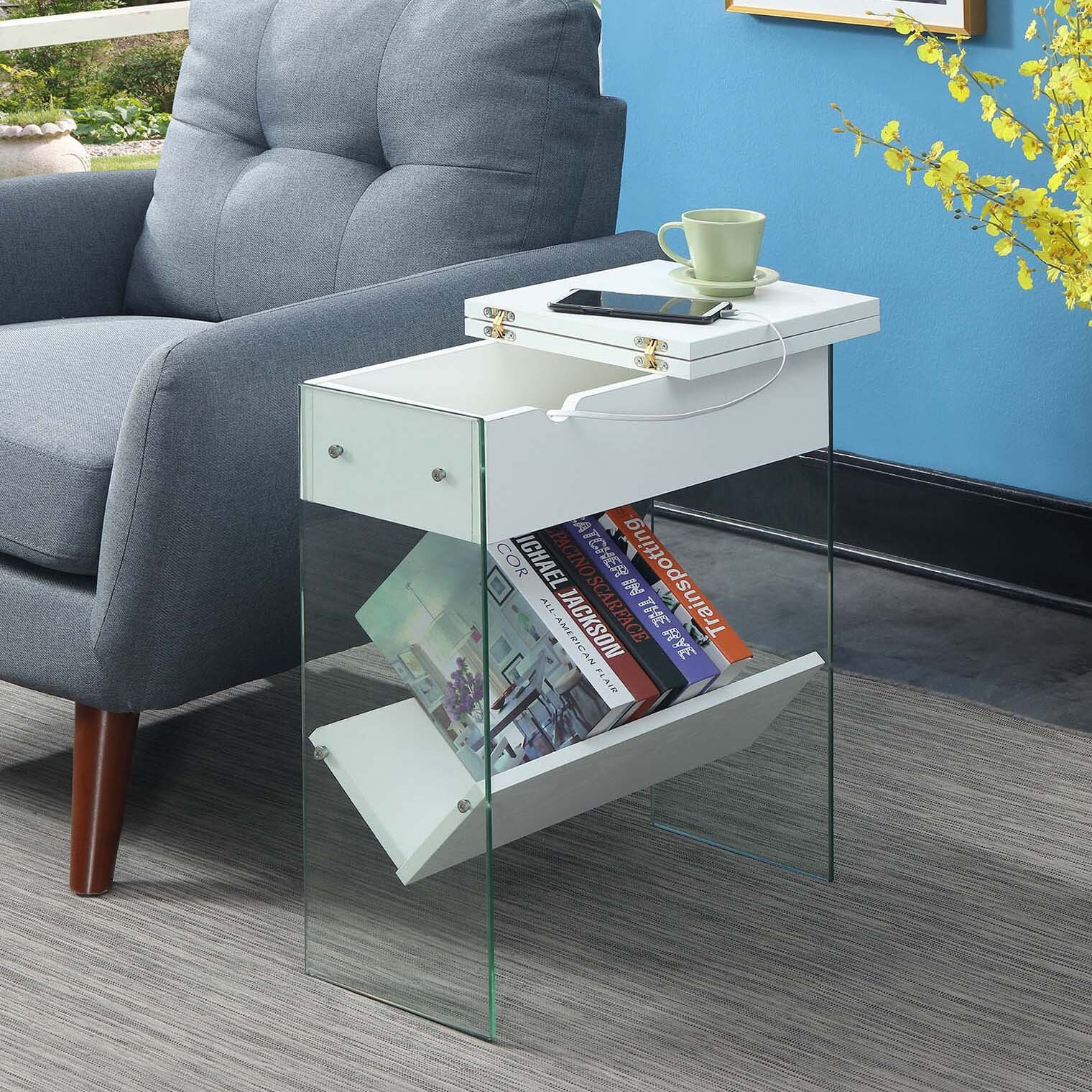 Porch and Den Urqhuart Flip Top End Table with Charging Station