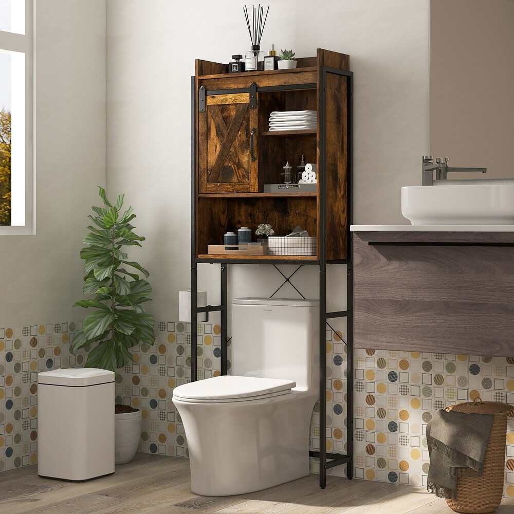 Gymax Over The Toilet Freestanding Storage Rack Bathroom w/ Slipping