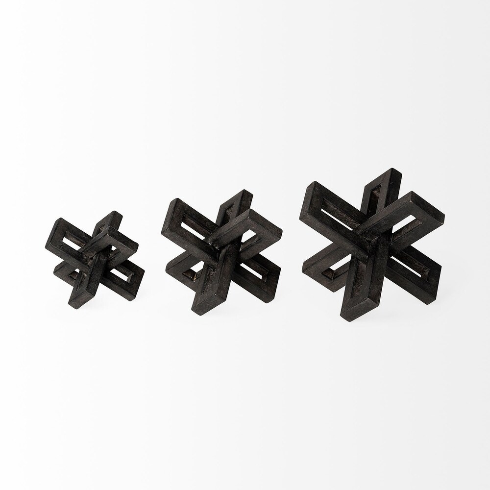 Aleph (Set of 3) Black Metal Small Medium   Large Jacks   4.0L x 4.0W x 4.0H