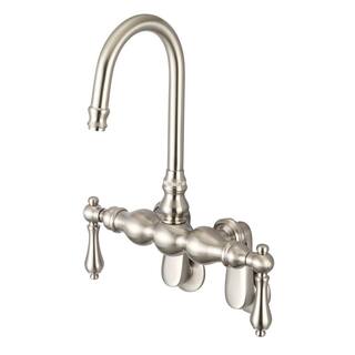 Water Creation 2-Handle Wall-Mount Vintage Gooseneck Claw Foot Tub Faucet with Lever Handles in Brushed Nickel F6-0015-02-AL