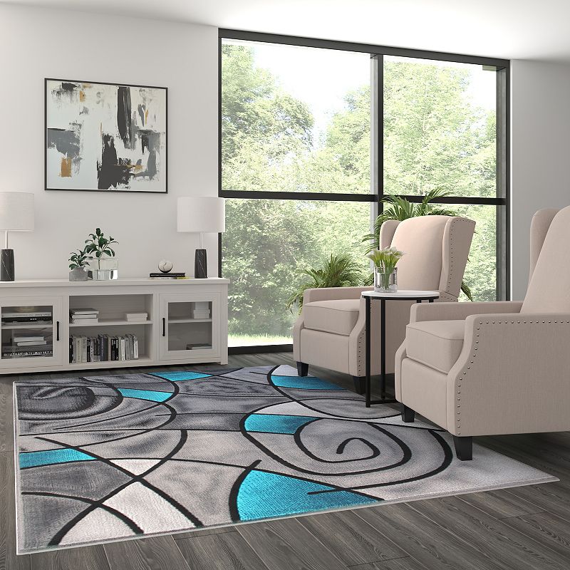 Masada Rugs Masada Rugs Trendz Collection 6'x9' Modern Contemporary Area Rug in Turquoise， Gray and Black