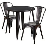 Emma and Oliver Commercial 30 Round Black Metal Indoor-Outdoor Table Set with 2 Cafe Chairs