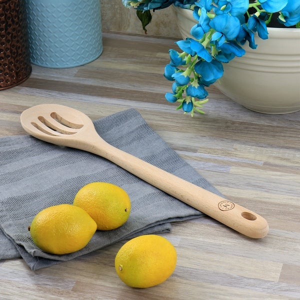 14 Inch Beech Wood Slotted Spoon - One Piece