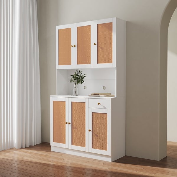 Modern High Wardrobe Cabinet，with 6 Doors，1 Open Shelves and 1 Drawer - - 37310973