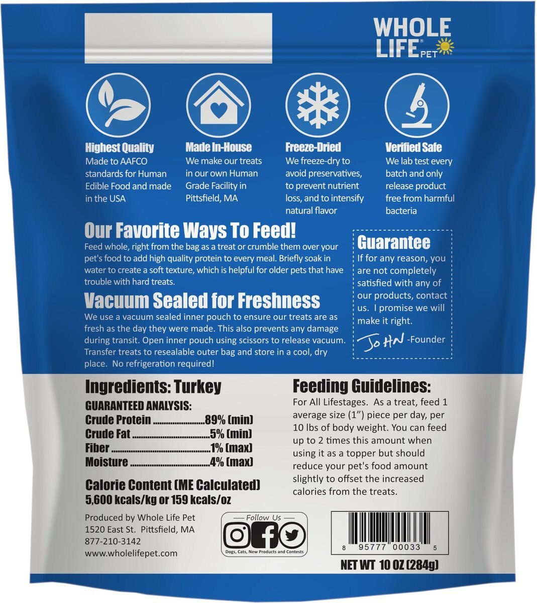 Whole Life Just One Ingredient Pure Turkey Breast Freeze-Dried Dog and Cat Treats