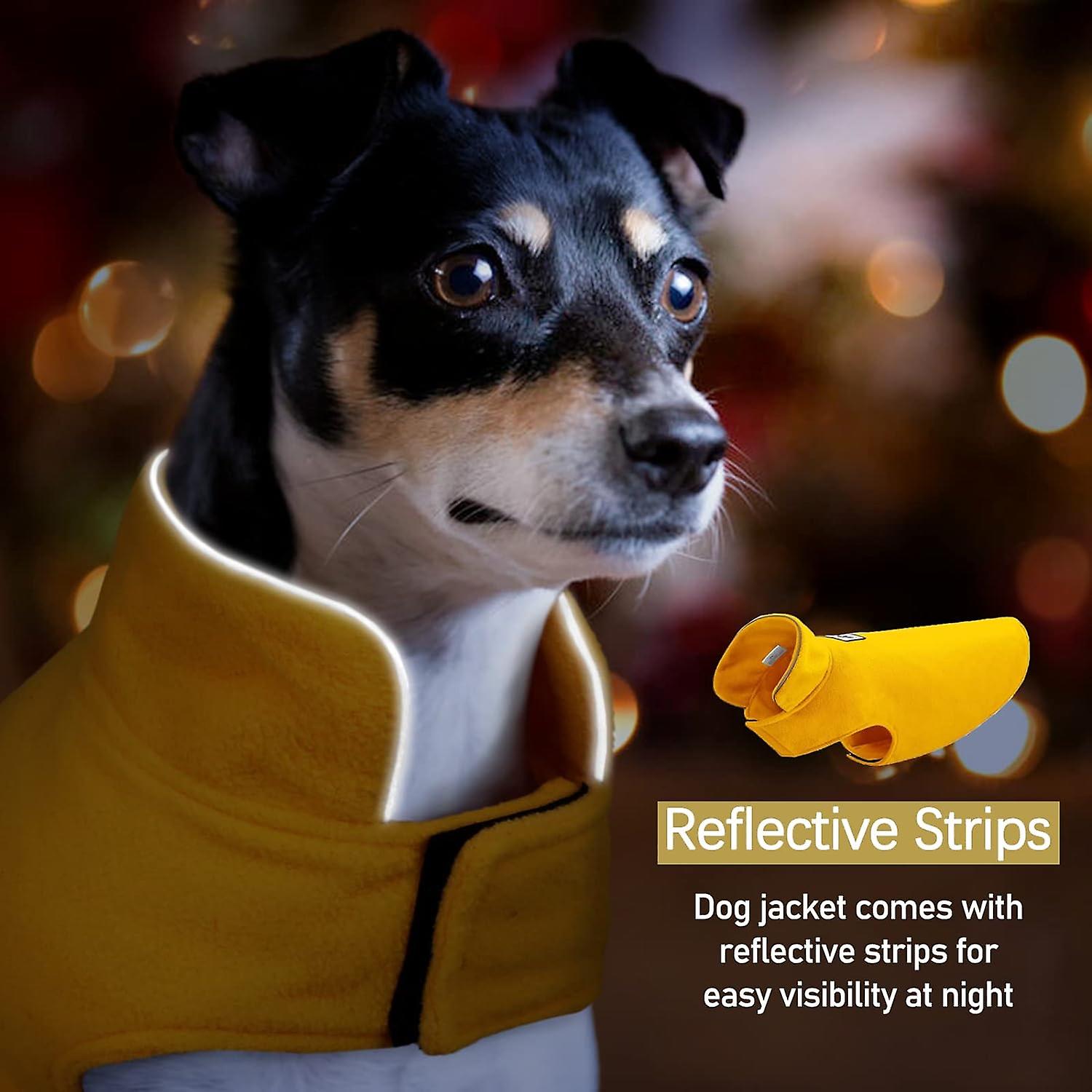 Windproof Winter Warm Fleece Small Dog Coat Reversible Jacket Reflective Soft Pet Vest， Cold Weather Dog Sweater Apparel Leash Overcoat，yellow，2xl