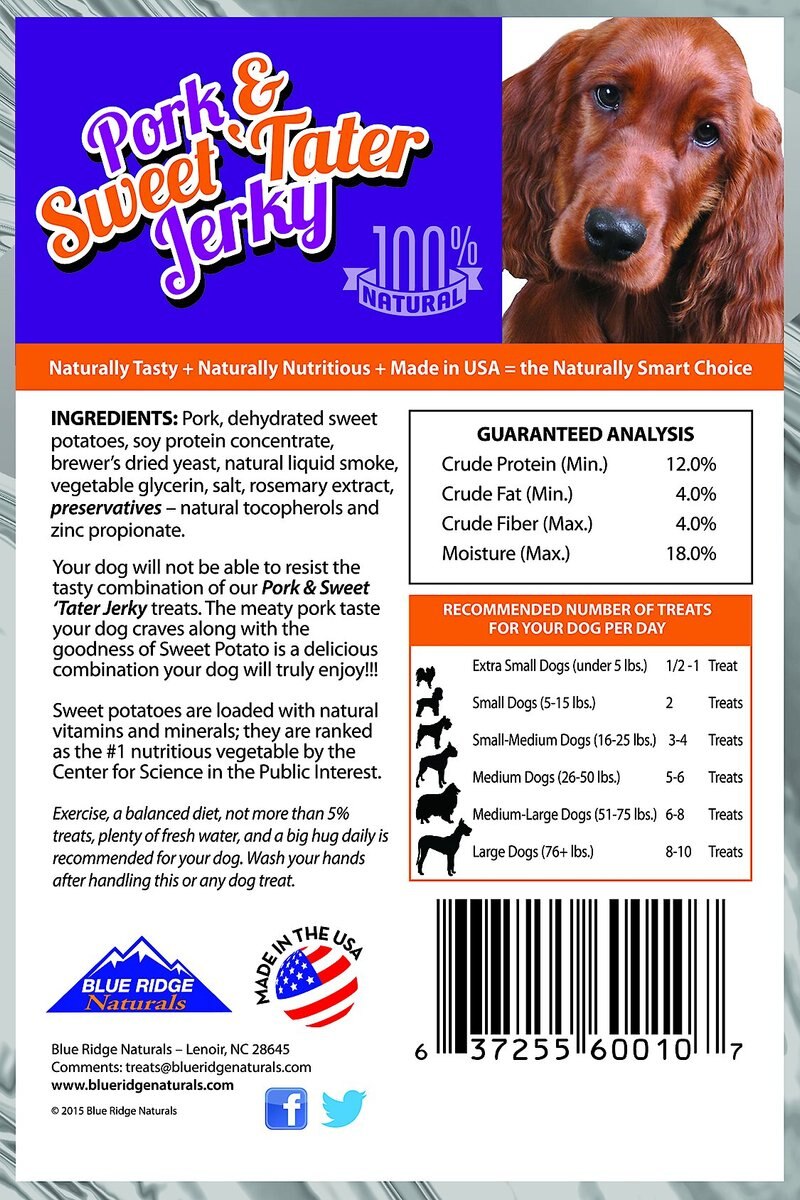 Blue Ridge Naturals Pork and Sweet 'Tater Jerky Dog Treats