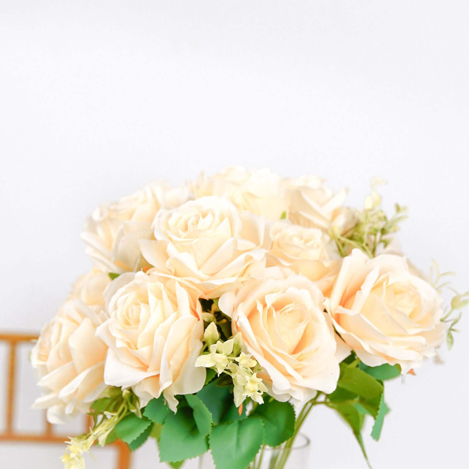 2 Bushes Cream Artificial Silk Rose Flower Arrangements, Real Touch Long Stem Flower Bouquet 18