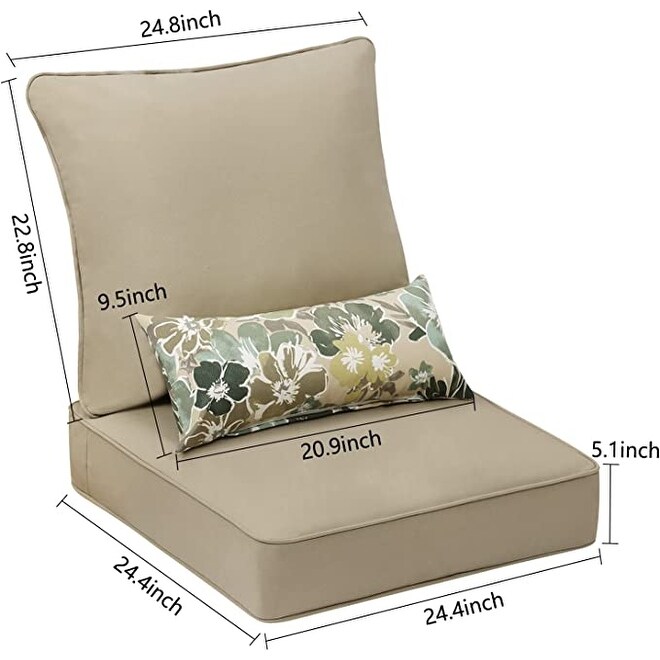 Aoodor 24'' x 24'' Outdoor Deep Seat Chair Cushion Set (Set of 2 Seats  2 Backs  2 Pillows)   N/A