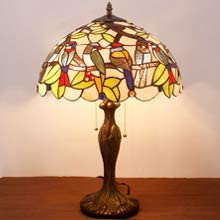  Table Lamp Colorful Stained Glass Birds Bedside Lamp 16X16X24 Inches Desk Reading Light Metal Base Decor Bedroom Living Room Home Office S805 Series