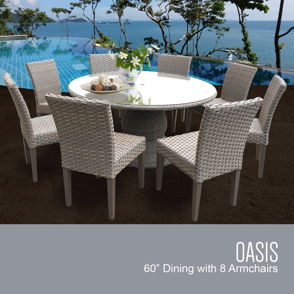 Oasis 60 Inch Outdoor Patio Dining Table with 8 Armless Chairs