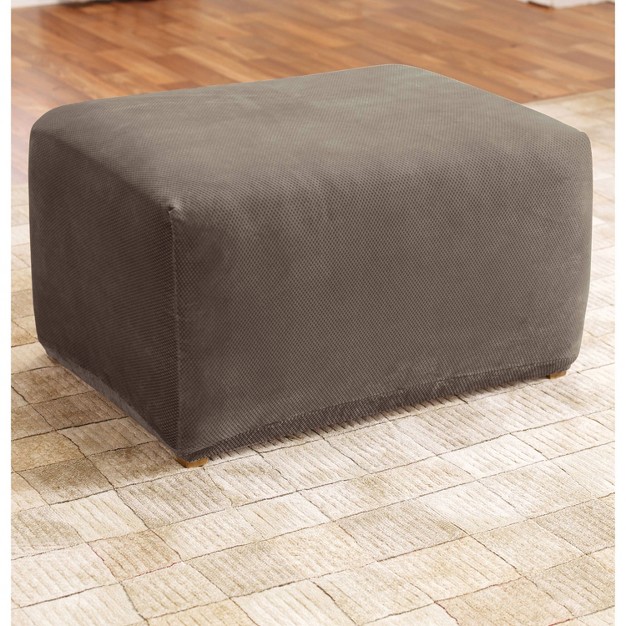 Stretch Pique Ottoman Slipcover Taupe Sure Fit