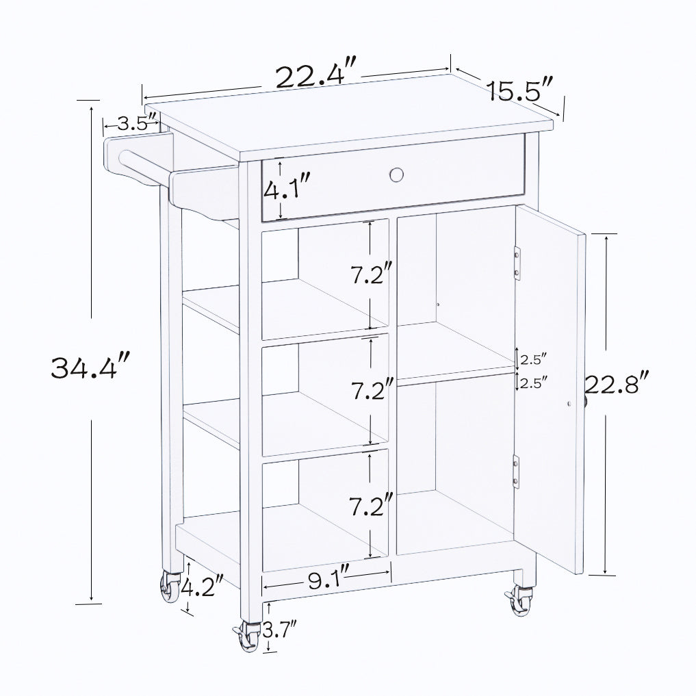 Kitchen Island Rolling Trolley Cart， Wood Kitchen Cart， Small， White