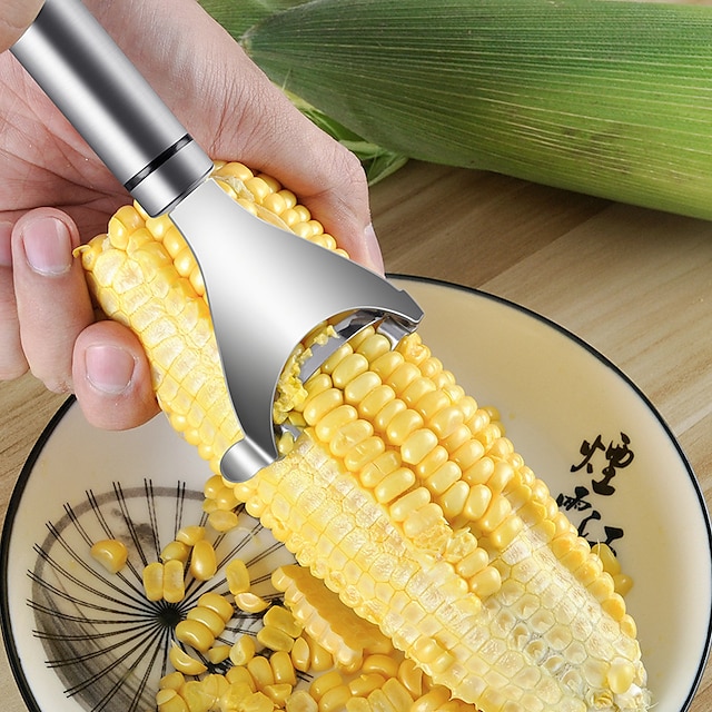 Stainless Steel Corn Stripper with Self-adhesive Hook Corns Threshing Corn Thresher Stripper Peeler Corn Kerneler Peeler Fruit Vegetable Kitchen Gadgets