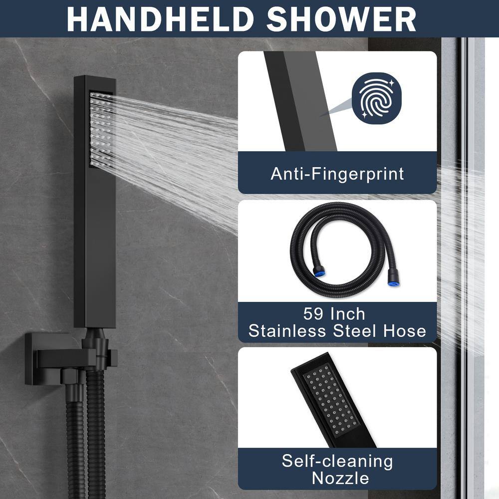 CRANACH 7-Spray Patterns 12 in. Dual Shower Head Ceiling Mount and Handheld Shower Head 2.5 GPM in Matte Black SRSFS-1026-BK12