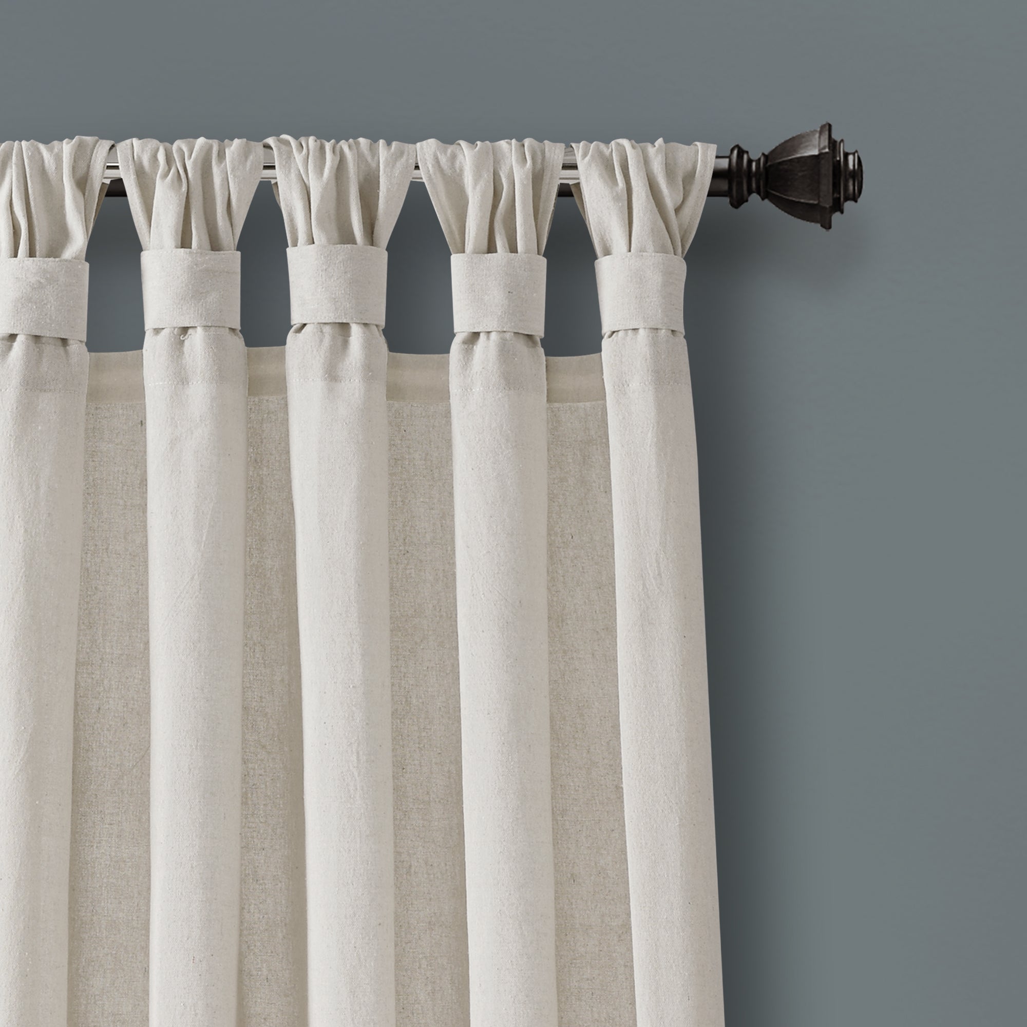 Burlap Knotted Tab Top Window Curtain Panel Set