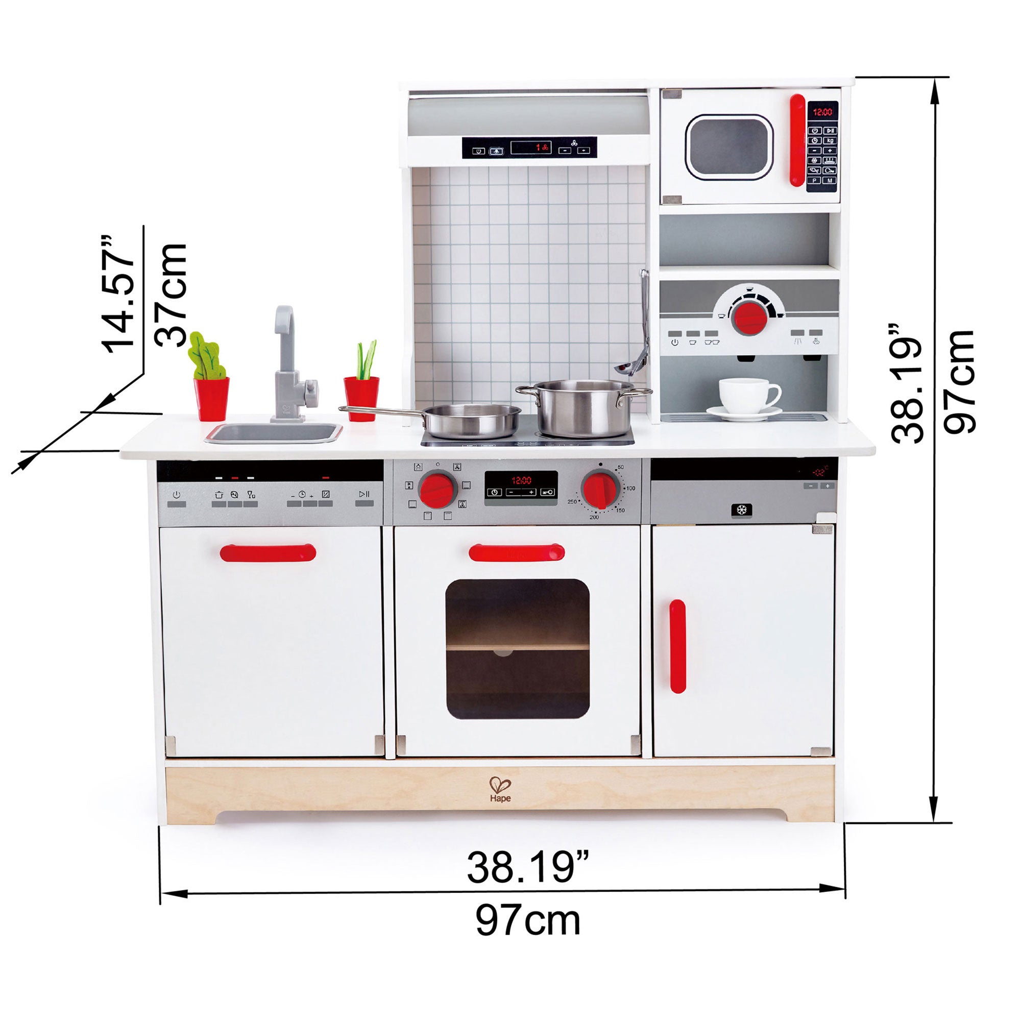 Hape All In 1 Kids Toddler Wooden Pretend Play Kitchen Set with 10 Accessories