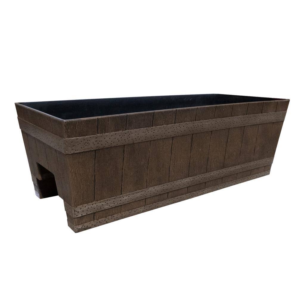 CHG CLASSIC HOME  GARDEN 24 in. Jameson Deck Rail Kentucky Walnut Resin Planter 1073D-037R