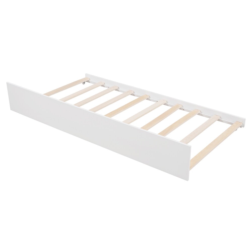 Solid Wood Twin House Bed with Trundle for Kids  White