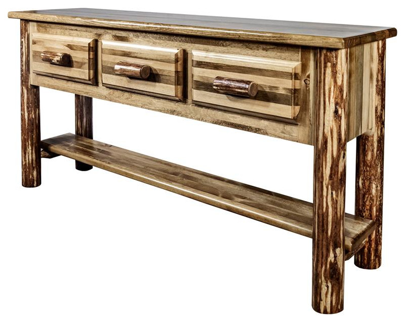 Montana Woodworks Glacier Country Wood Console Table with 3 Drawers in Brown   Rustic   Console Tables   by Homesquare  Houzz