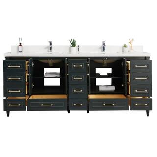 Willow Collections Hudson 84 in. W x 22 in. D x 36 in. H Double Sink Bath Vanity in Dark Green with 2 in Empira Quartz Top HDSN_DGN_EMP_WT_84