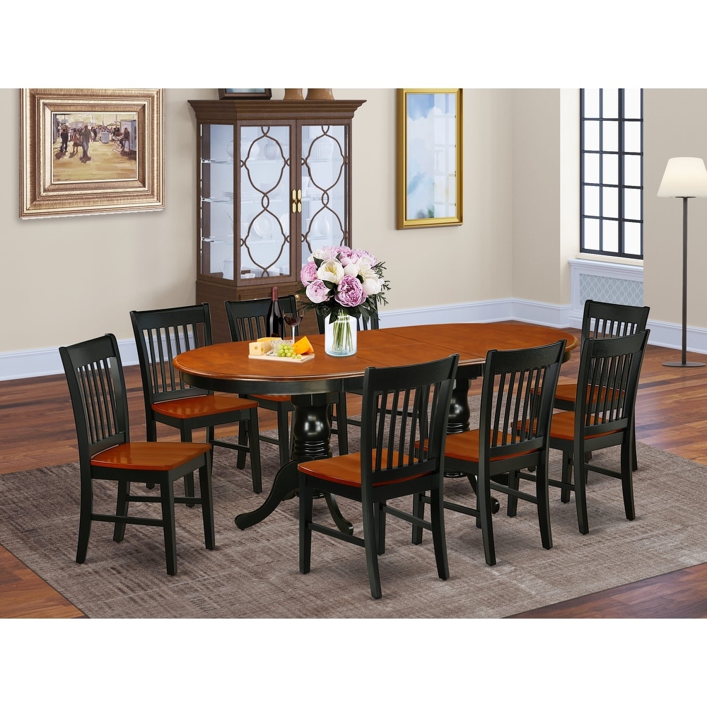 East West Furniture Dining Table Set  an Oval Dining Room Table and Wooden Seat Chairs  Black   Cherry (Pieces Options)