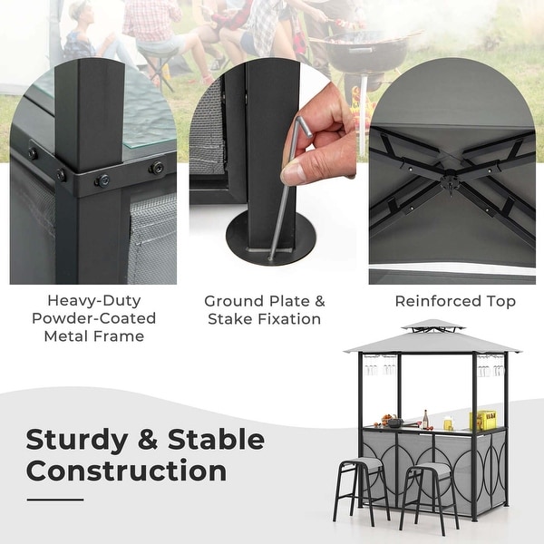 Costway 3 PCS Patio Bar Set with Tempered Glass Bar Table Metal