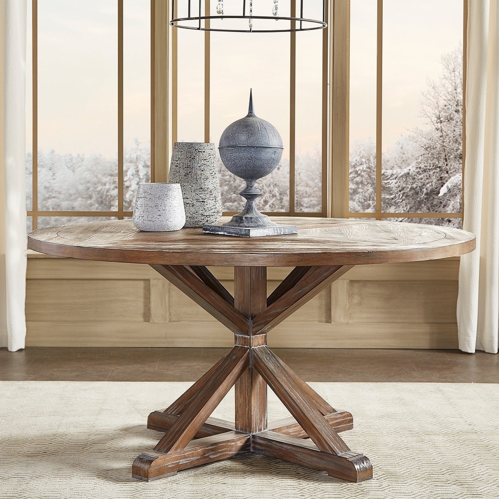 Benchwright Rustic X base Round Pine Wood Dining Table by iNSPIRE Q Artisan