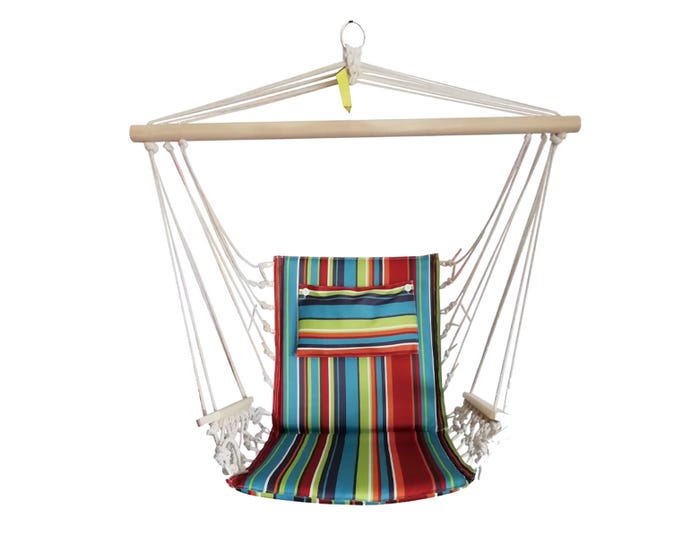 Backyard Expressions Hanging Hammock Swing Chair with Pillow and Wooden Arms - 914978