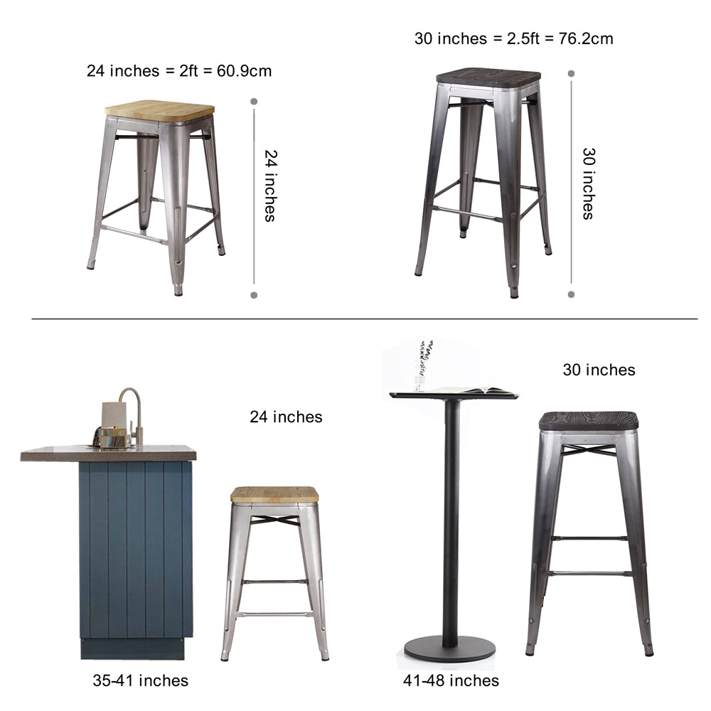 GIA Design Group 30 Inch Bar Height Backless Metal Stool with Dark Wood Seat， Gunmetal