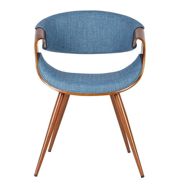 Curved Back Fabric Dining Chair with Round Tapered Legs， Brown and Blue