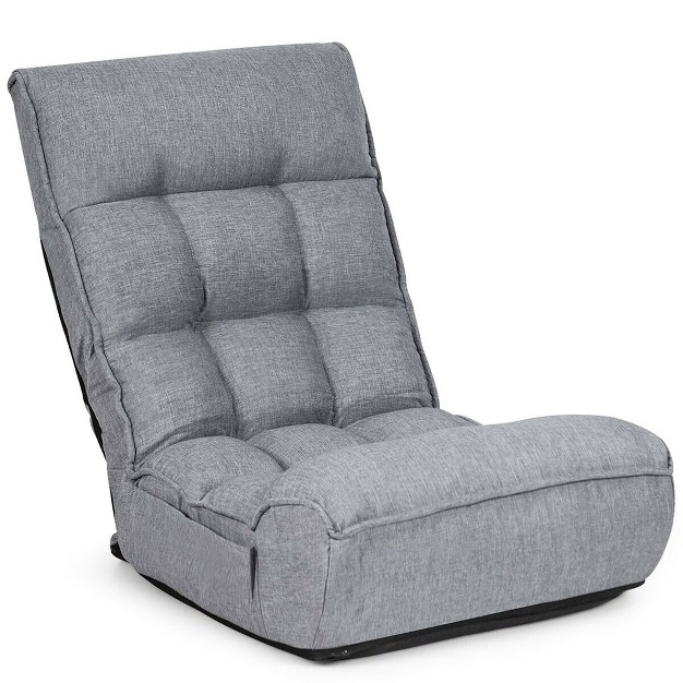 Costway 4 position Floor Chair Folding Lazy Sofa W adjustable Backrest amp Headrest Gray