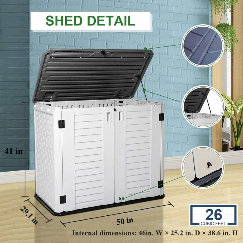 Horizontal Box Waterproof Garden Patios Backyards Multi Opening Door Bike Garbage Cans Tools Lawn Mower Outdoor Storage Shed