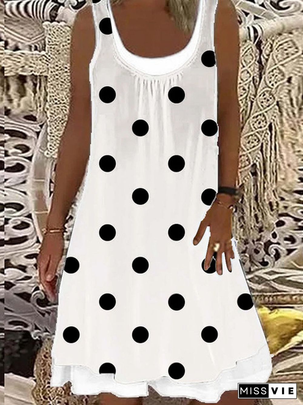 Women's Dress Summer New Fashion Women's Dot Fake Two-piece Printed Sleeveless Casual Plus Size Dress Loose Soft and Comfortable Summer Dress XS-5XL