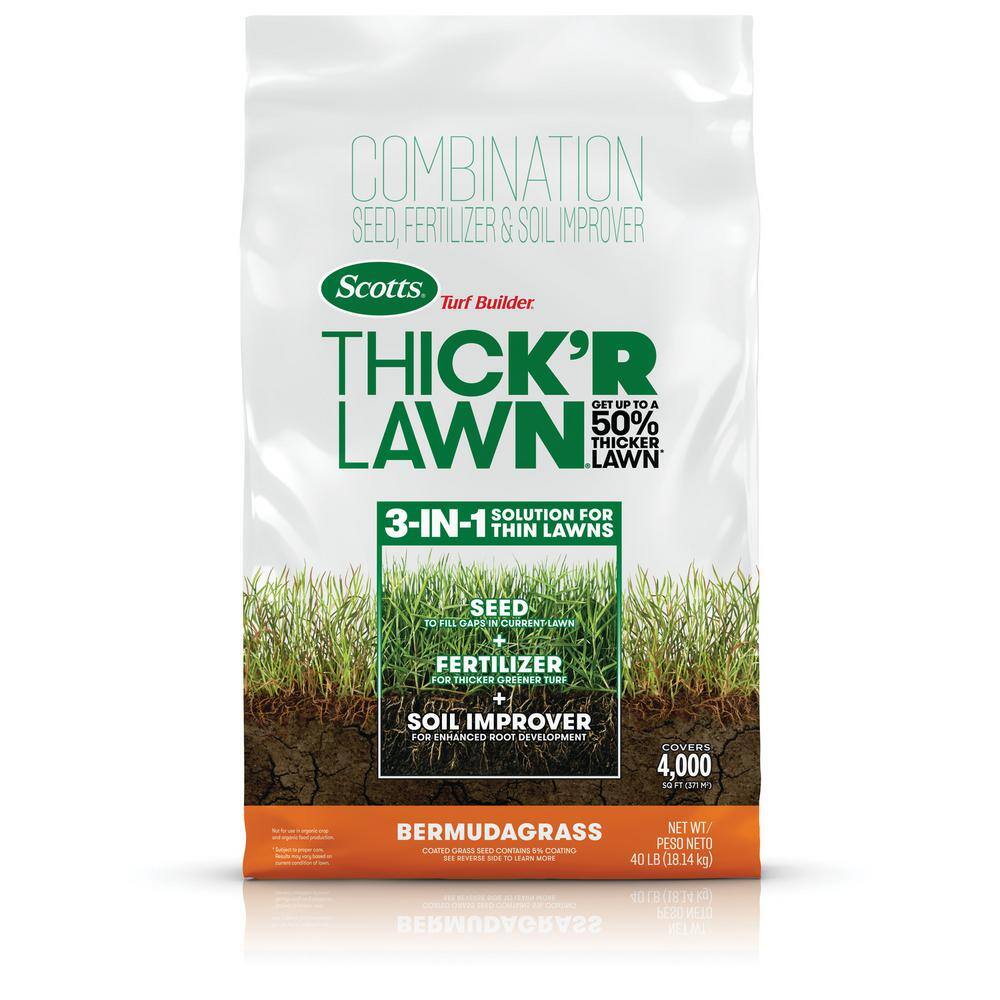 Scotts Turf Builder 40 lbs. 4000 sq. ft. THICK'R LAWN Grass Seed Fertilizer and Soil Improver for Bermudagrass 30178