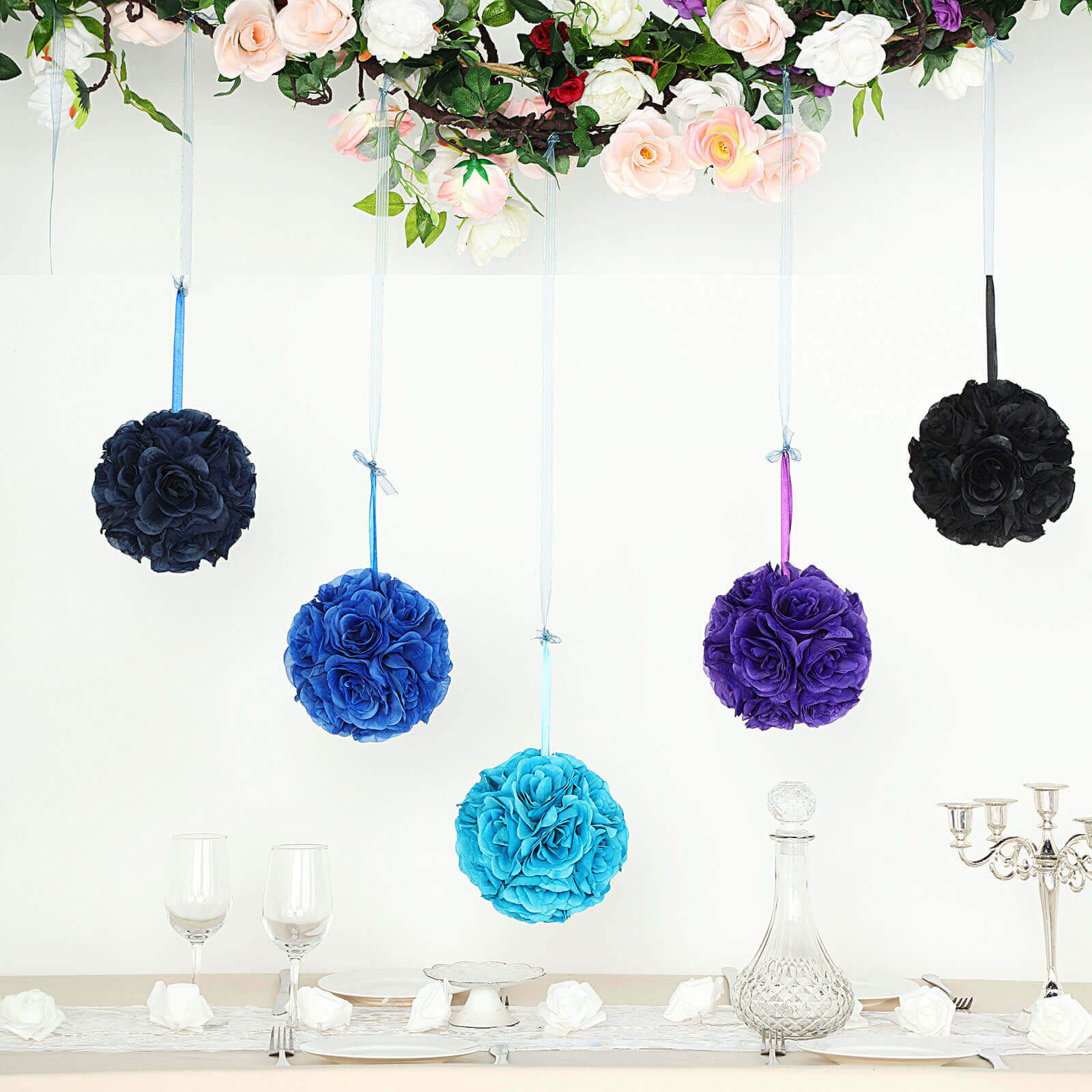 2 Pack Royal Blue Artificial Silk Rose Kissing Ball, Faux Flower Ball 7