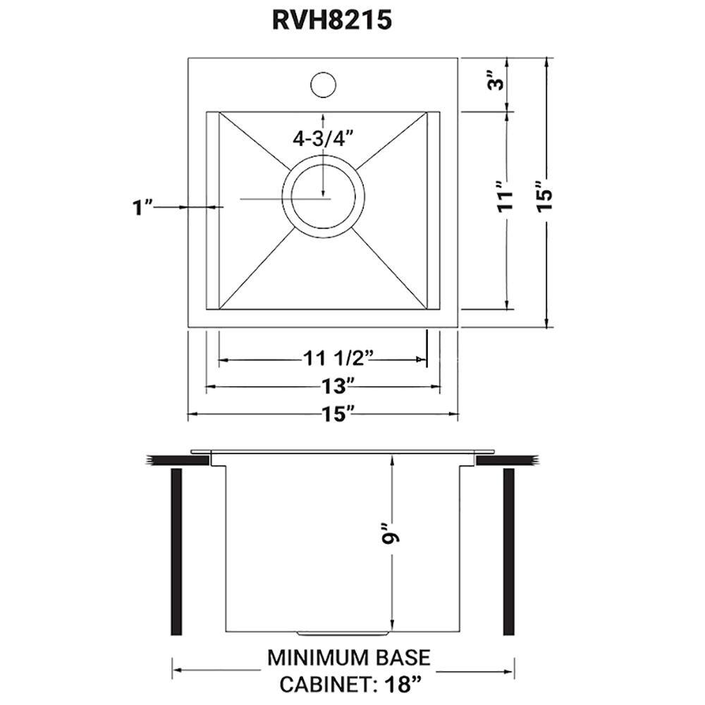 Ruvati Siena 16 Gauge Stainless Steel 15 in. x 15 in. 1-Hole Drop-in Workstation Bar Sink RVH8215