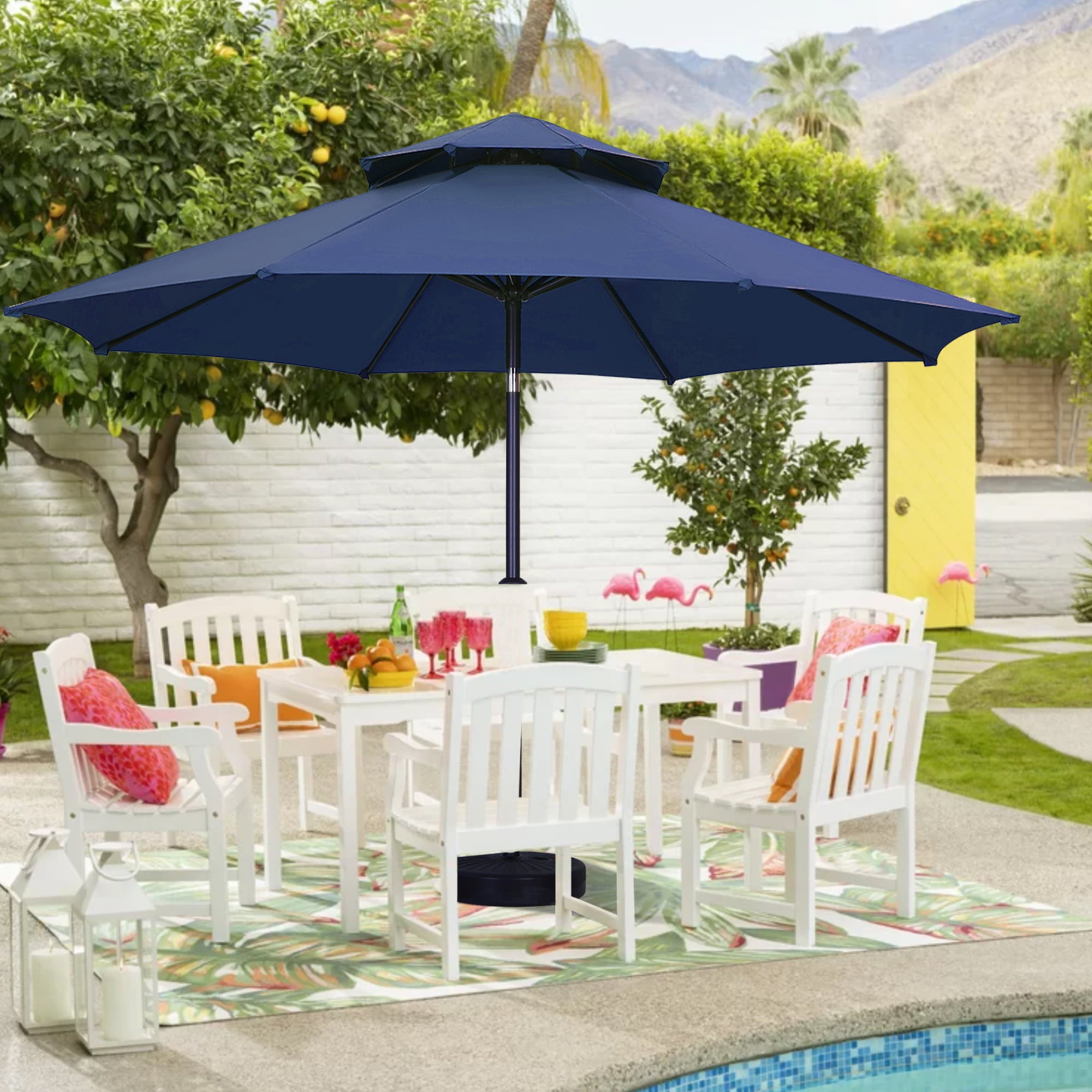 Autlaycil 11FT 2 Tiers Patio Umbrellas Market Outdoor Table Umbrellas with Navy Blue