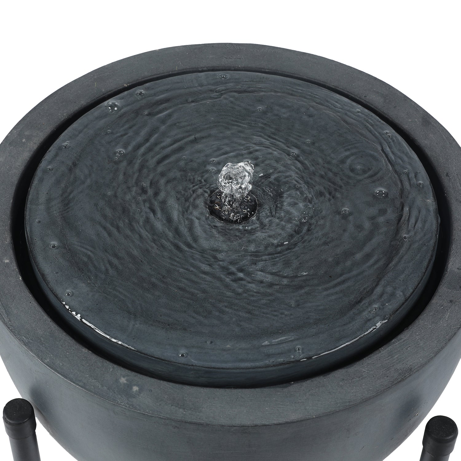 LuxenHome Gray Resin Bowl Outdoor Bubbler Fountain with Black Stand and LED Light