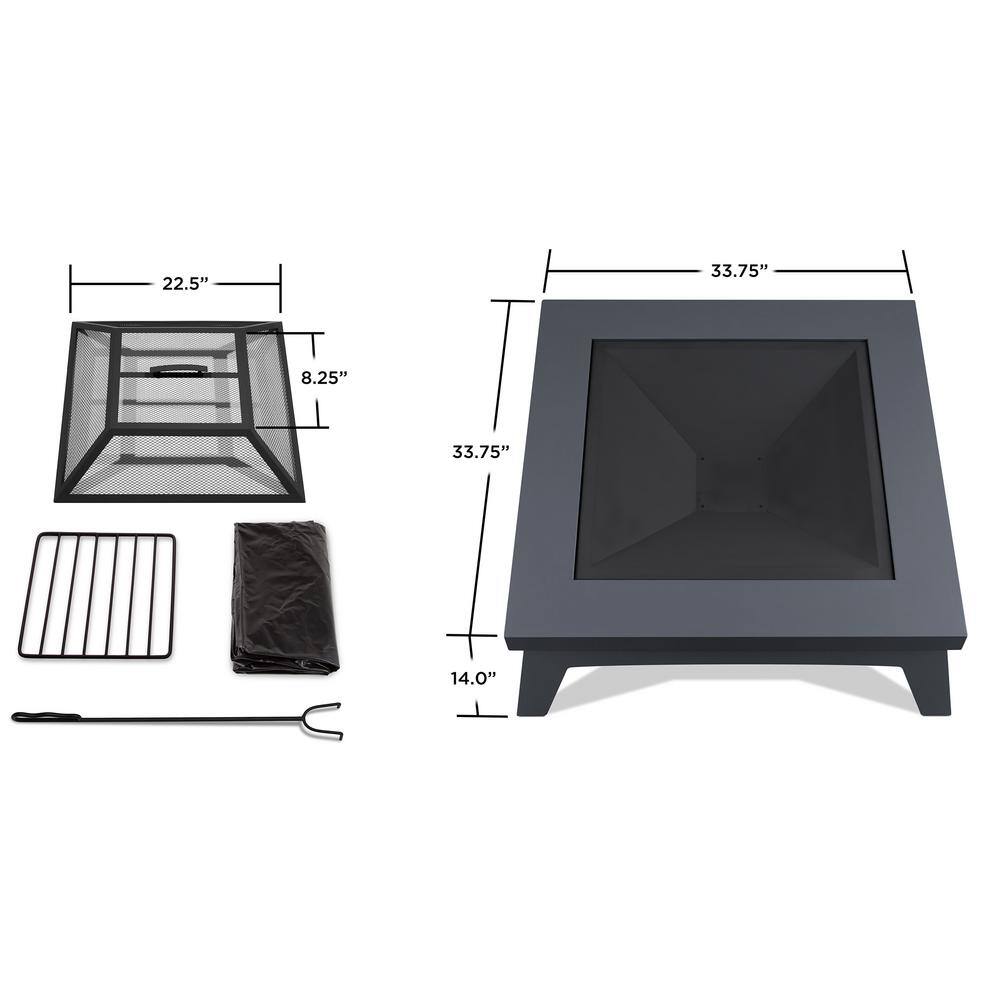 Real Flame Breton 37 in. x 20 in. Square Steel Wood-Burning Fire Pit in Gray with Spark Screen and Protective Cover 940-GRY