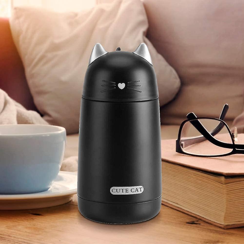 330 Ml Thermal Mug Cat Shape Bottle Water Coffee Drinks Warm Cup Stainless Steel Travel Sport Black