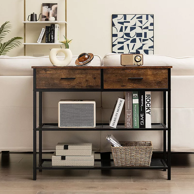 39.5 Inch Entryway Table with 2 Drawers and 2-Tier Shelves