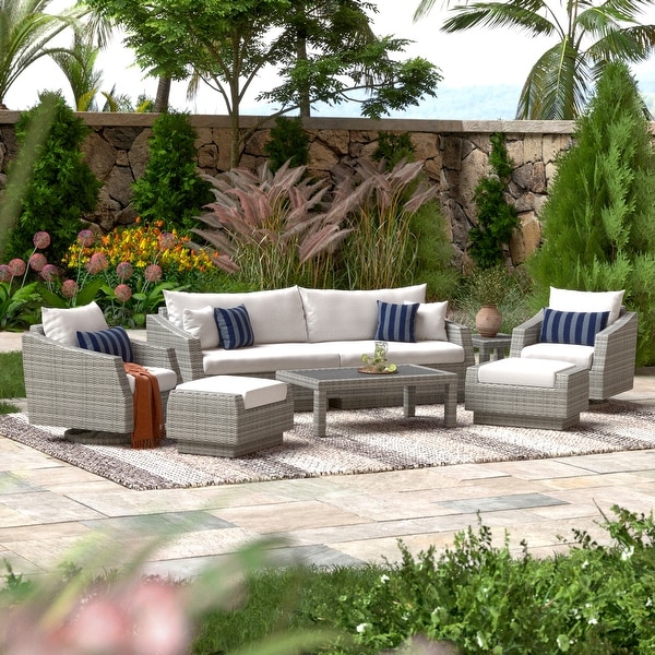 Cannes Deluxe 8 Piece Sunbrella Outdoor Patio Sofa and Club Chair Set