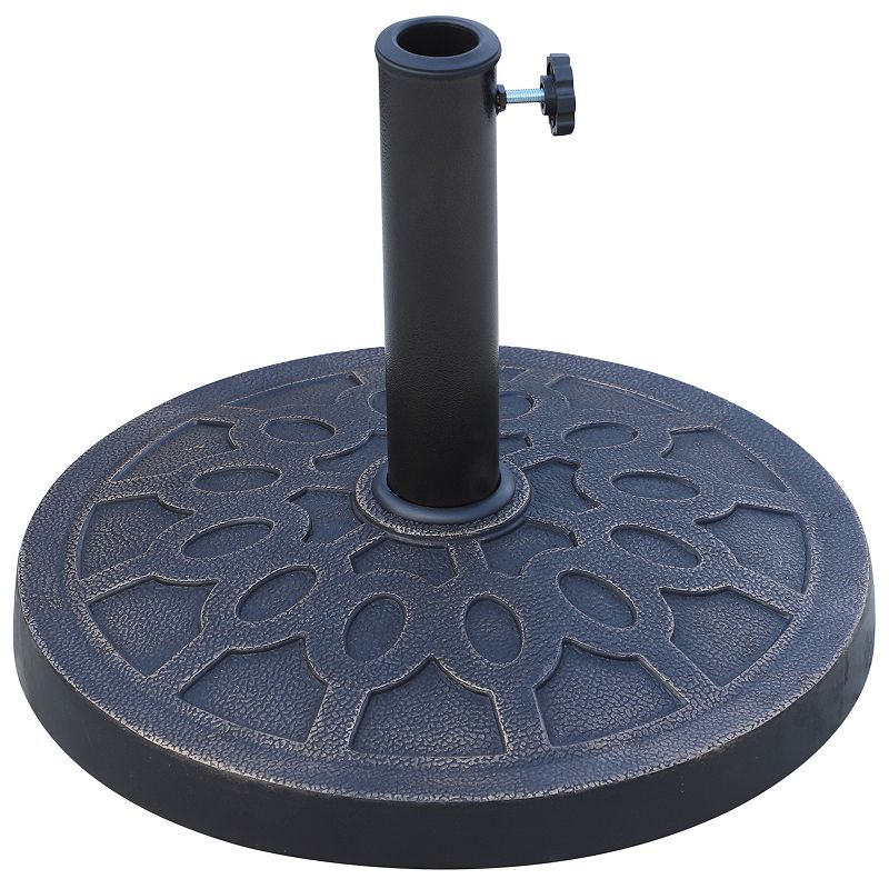 Outsunny 18 26.4 lbs Round Resin Umbrella Base Stand Market Parasol Holder with Beautiful Decorative Pattern and Easy Setup for 1 1.89 Pole for Lawn Deck Backyard Garden Bronze