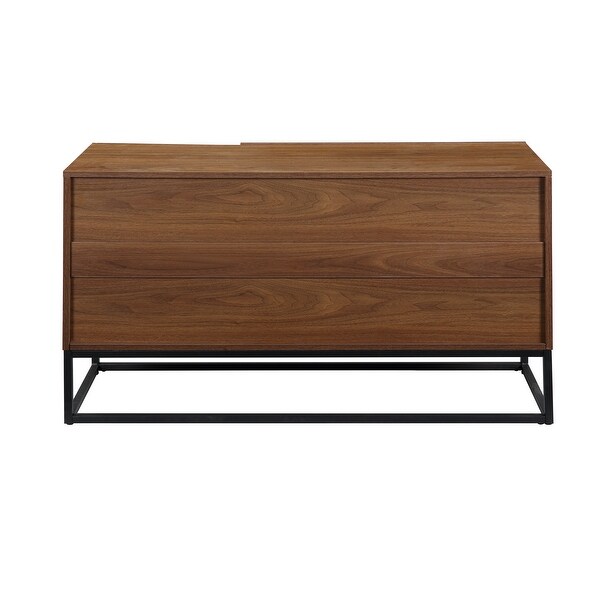 Console Table in Walnut and Black Finish Retro Design Console Table with Two Open Shelves， Console Tables